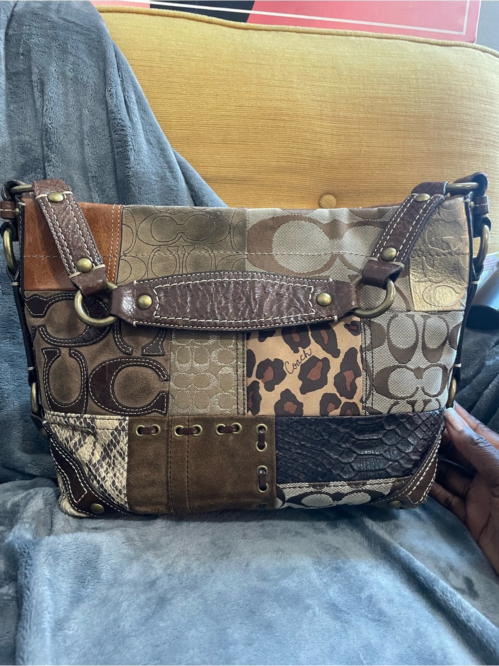 Coach Patchwork Signature Shoulder Bag in Brown and Tan - Picture 3 of 9